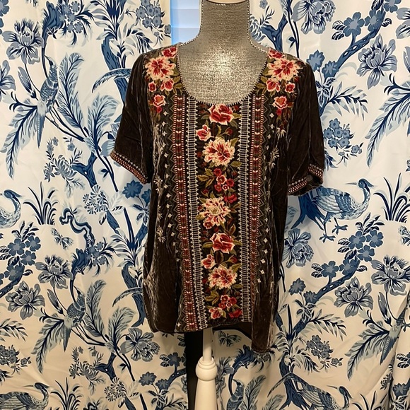 Johhny Was Velvet‎ Brown Floral Blouse Small - Picture 1 of 5